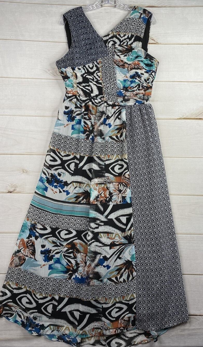 Harlyn Maxi Dress Sz M Multicolor Mix Print Multicolor Floral Sleeveless Ruched